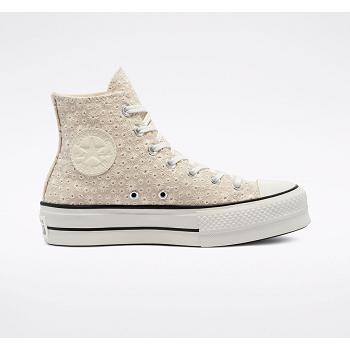 Converse Chuck Taylor All Star Platene Broderie Hi Bezove - Damske Vysoké Tenisky